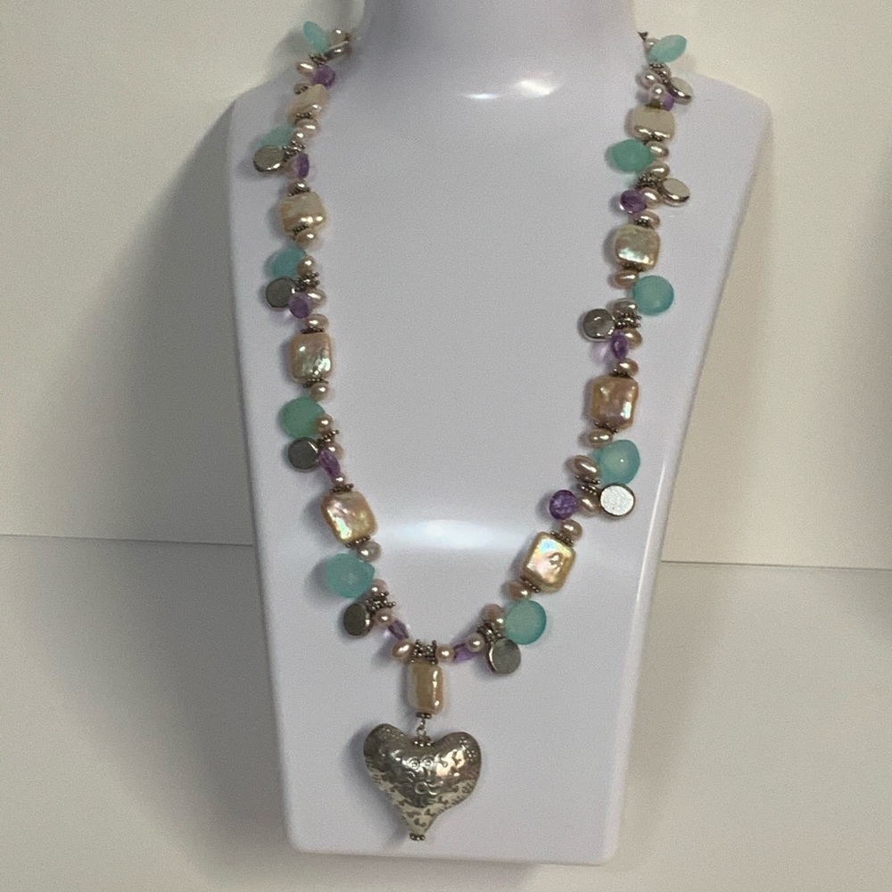 Vintage Sterling Silver Pearl Gemstone Necklace - Picture 3 of 9